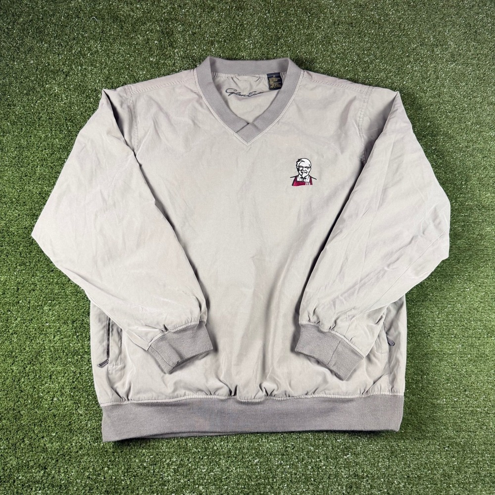 Glen Echo Mens KFC Colonel Sanders V-Neck Windbreaker Pullover Tan Size M